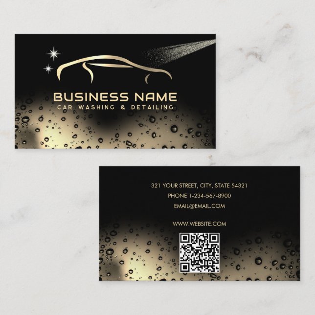 Gold Car Wash Automotive Cleaning Auto Detailing Business Card (Front/Back)