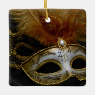 Gold Carnival Venetian Mask Masquerade Ceramic Tree Decoration