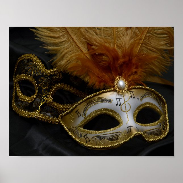 Gold Carnival Venetian Mask Masquerade Poster (Front)