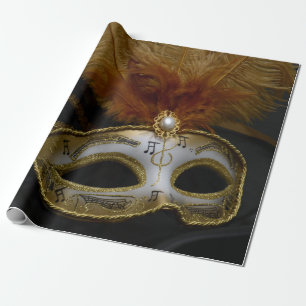 Gold Carnival Venetian Mask Masquerade Wrapping Paper
