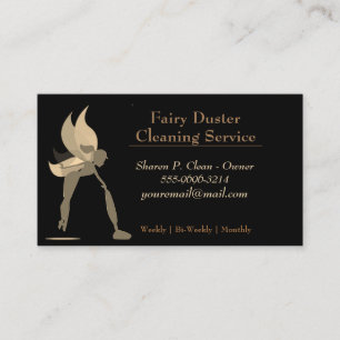 Gold Cartoon Fairy Girl House Cleaning Service Business Card