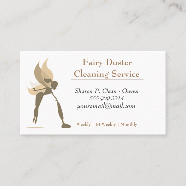 Gold Cartoon Fairy Girl House Cleaning Service Business Card (Front)