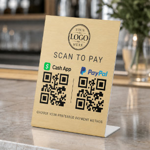 Gold Cash App Paypal Scan to Pay Pedestal Sign