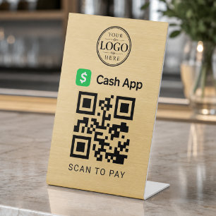 Gold Cash App Scan to Pay Tabletop Display Pedestal Sign
