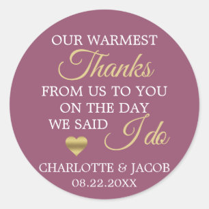 Gold CASSIS Wedding Heart Warmest Thanks Classic Round Sticker