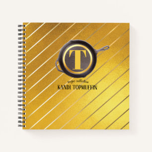 Gold cast iron pan personalised recipe cookbook notebook