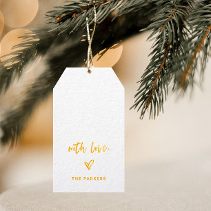 Gold Casual Script and Heart With Love Gift Tags