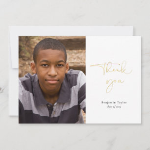 Gold Casual Script Photo Graduation Thank You Card