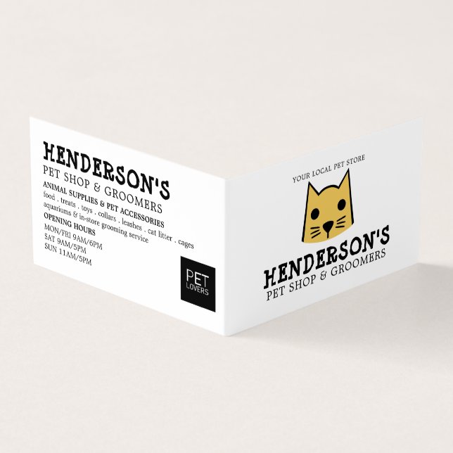 Gold Cat, Pet Store & Groomers Detailed Business Card (Outside)