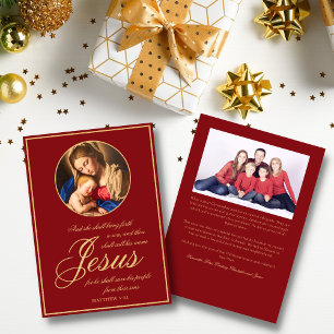 Gold Catholic Madonna & Child Photo Christmas Holiday Card