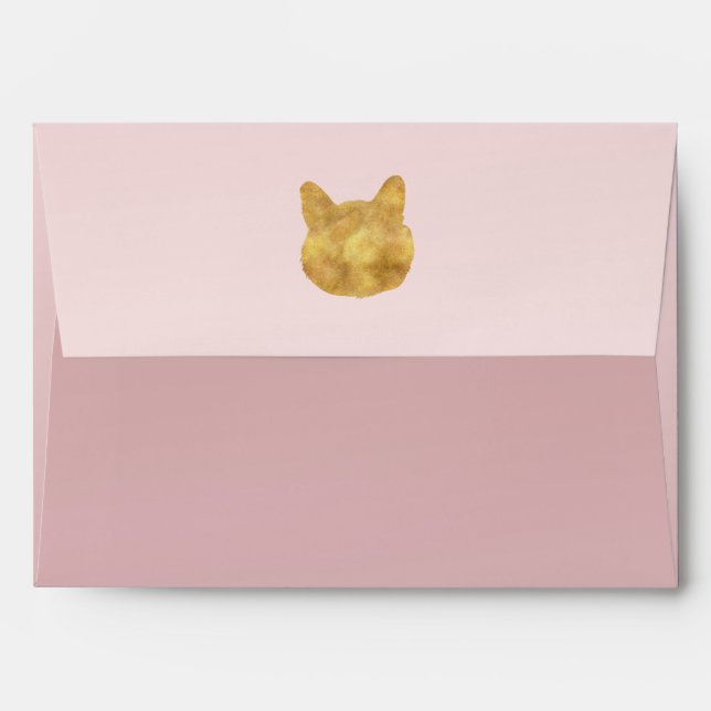Gold Cats Blush Pink Ombre Envelopes (Back (Top Flap))
