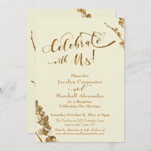 Gold "Celebrate with Us" w/ Botanicals, Ivory Invitation