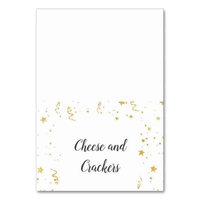 Gold Celebration Baby Shower Buffet Food Labels Table Number (Front)