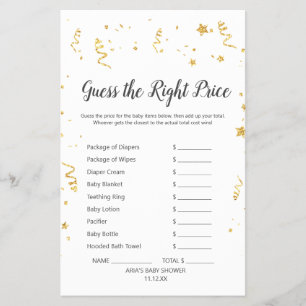 Gold Celebration Baby Shower Guess The Right Price Flyer