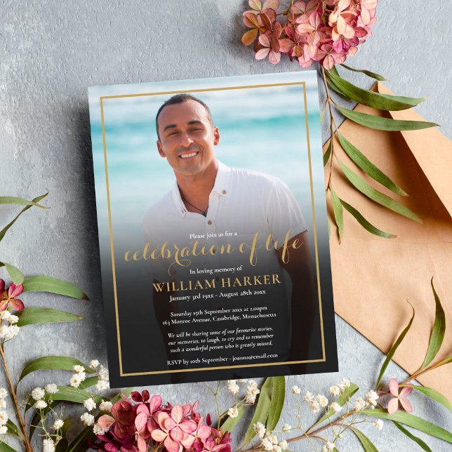 Gold Celebration of Life Photo Invitation (Creator Uploaded)