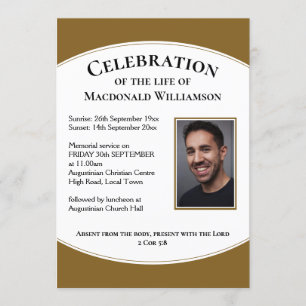 Gold CELEBRATION OF LIFE Photo Memorial Funeral Invitation