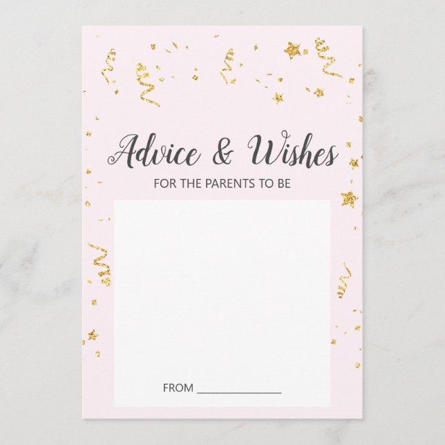 Gold Celebration on Pink Baby Shower Advice Cards (Front)