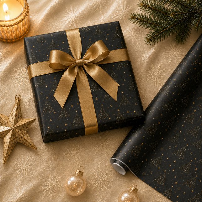 Gold Celestial Christmas Tree Wrapping Paper (Gold Celestial Christmas Tree Wrapping Paper)