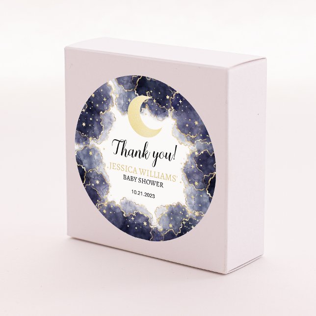 Gold celestial moon baby boy shower round stickers (Creator Uploaded)