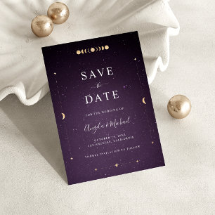 Gold Celestial Moon Purple Galaxy Universe Cosmic Save The Date