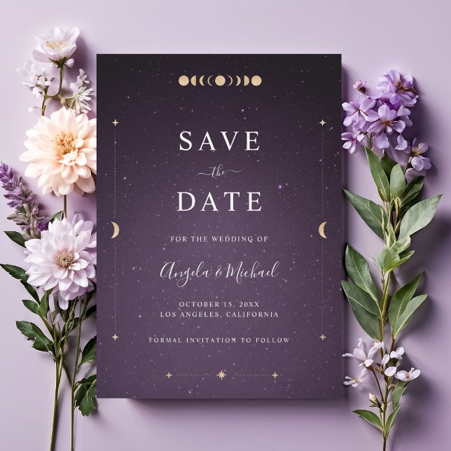 Gold Celestial Moon Purple Galaxy Universe Cosmic  Save The Date (Creator Uploaded)