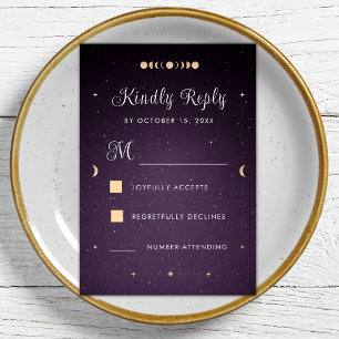 Gold Celestial Purple Galaxy Cosmic Wedding RSVP