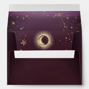 Gold Celestial Sun And Moon Stars Burgundy Envelope