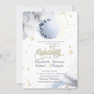 Gold Celestial Sun,Moon Moon,Stars Wedding   Invitation