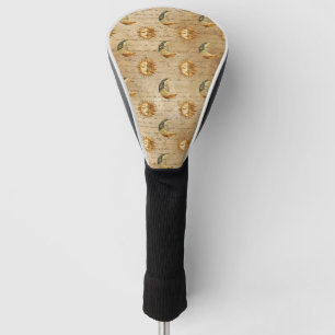 Gold Celestial Sun Moon Vintage Astrology Pattern Golf Head Cover