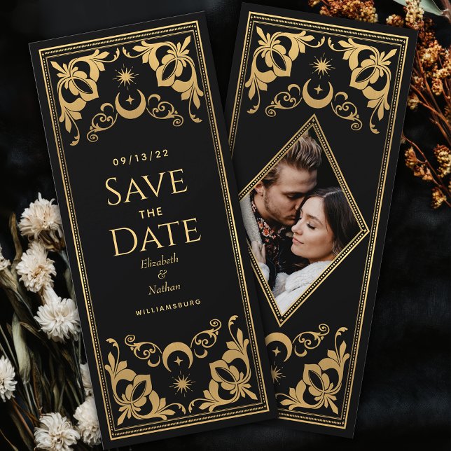 Gold Celestial Tarot Wedding Photo Save the Date Invitation (Creator Uploaded)