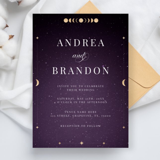 Gold Celestial Universe Purple All in One Wedding Invitation (Creator Uploaded)