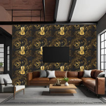 Gold Cello and Music on Black Back Peel and Stick