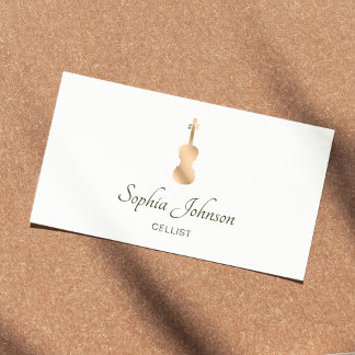 Gold Cello Elegant Script White Business Card