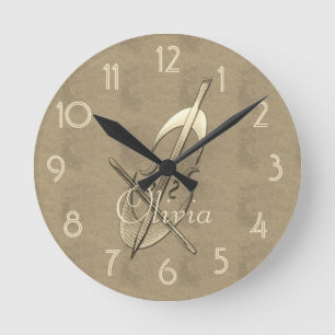 Gold Cello Music Musician Add Name Round Clock