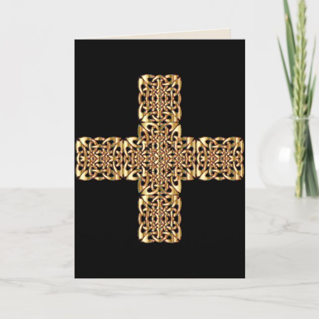 gold celtic cross greeting card (Front)