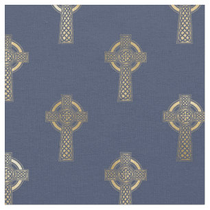 Gold Celtic Cross on Navy Blue Fabric