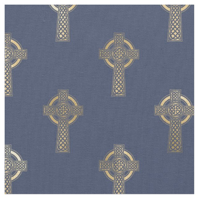 Gold Celtic Cross on Navy Blue Fabric (Close Up)