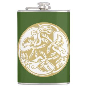 Gold Celtic Dog Trio  Hip Flask