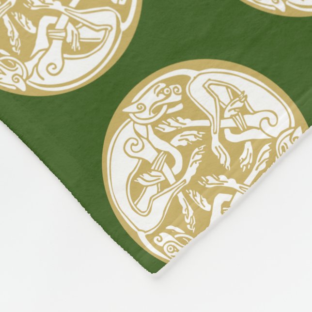 Gold Celtic Dog Trio Pattern Fleece Blanket (Corner)