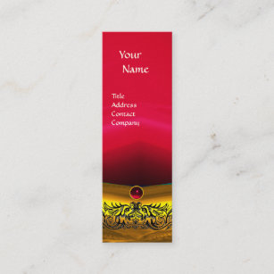 GOLD CELTIC DRAGONS RED RUBY GEMSTONE MINI BUSINESS CARD