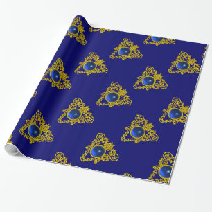 GOLD CELTIC HEART,BLUE SAPPHIRE,Valentine's Day Wrapping Paper