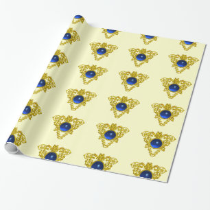 GOLD CELTIC HEART,BLUE SAPPHIRE,Valentine's Day Wrapping Paper