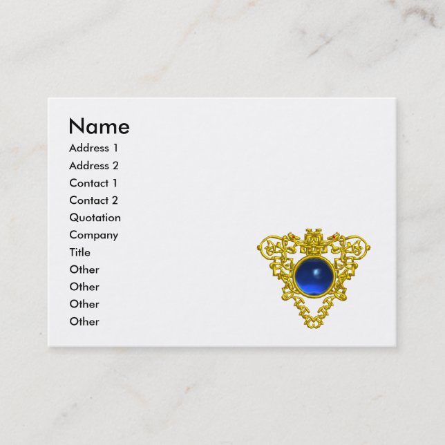 GOLD CELTIC HEART JEWEL BLUE SAPPHIRE GEMSTONE BUSINESS CARD (Front)