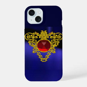 GOLD CELTIC HEART JEWEL WITH RED RUBY GEMSTONE iPhone 15 CASE