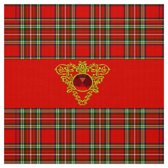 GOLD CELTIC HEART,RUBY, RED GREEN SCOTTISH TARTAN FABRIC (Swatch)