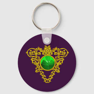 GOLD CELTIC HEART,SHAMROCK St Patrick's Day Purple Key Ring