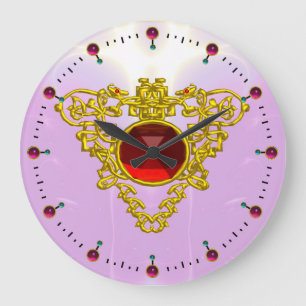 GOLD CELTIC HEART WITH RED RUBY,Black Large Clock
