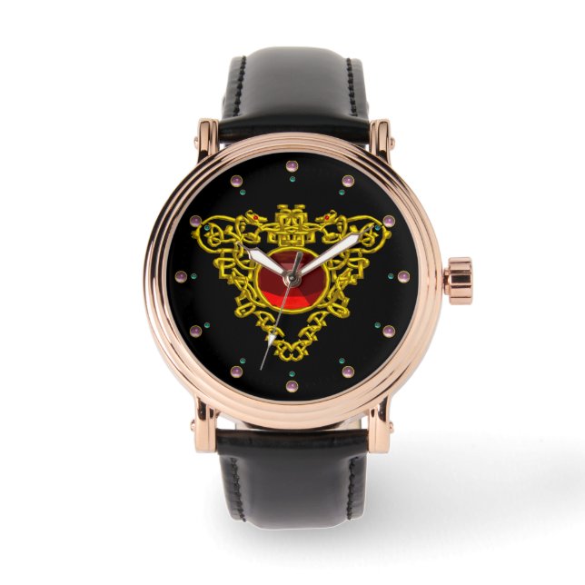 GOLD CELTIC HEART WITH  RED RUBY,Black Watch (Front)