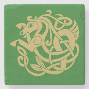 Gold Celtic Horse Pattern Stone Coaster
