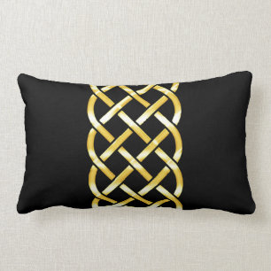 Gold Celtic Knot Against a Black Background Lumbar Cushion